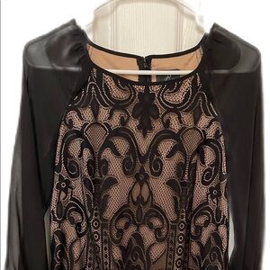 Adrianna Papell Size 6 Dress, Black with a cream color underneath lace, business